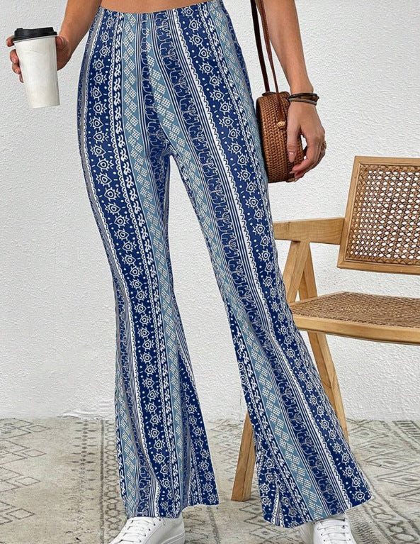 Vintage Print High Waist Flare Pants - Color_08