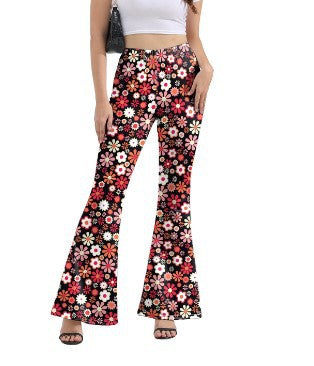 Vintage Print High Waist Flare Pants - Color_09