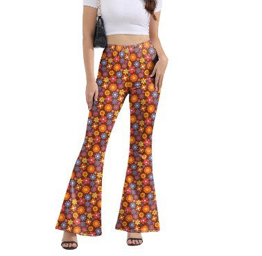 Vintage Print High Waist Flare Pants - Color_10