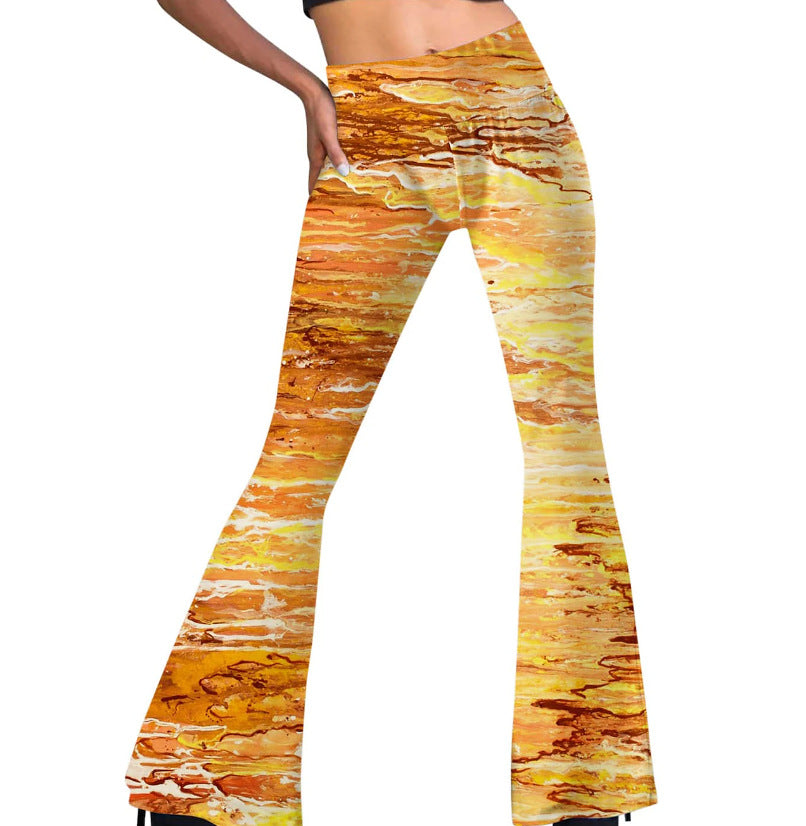 Vintage Print High Waist Flare Pants - Color_12