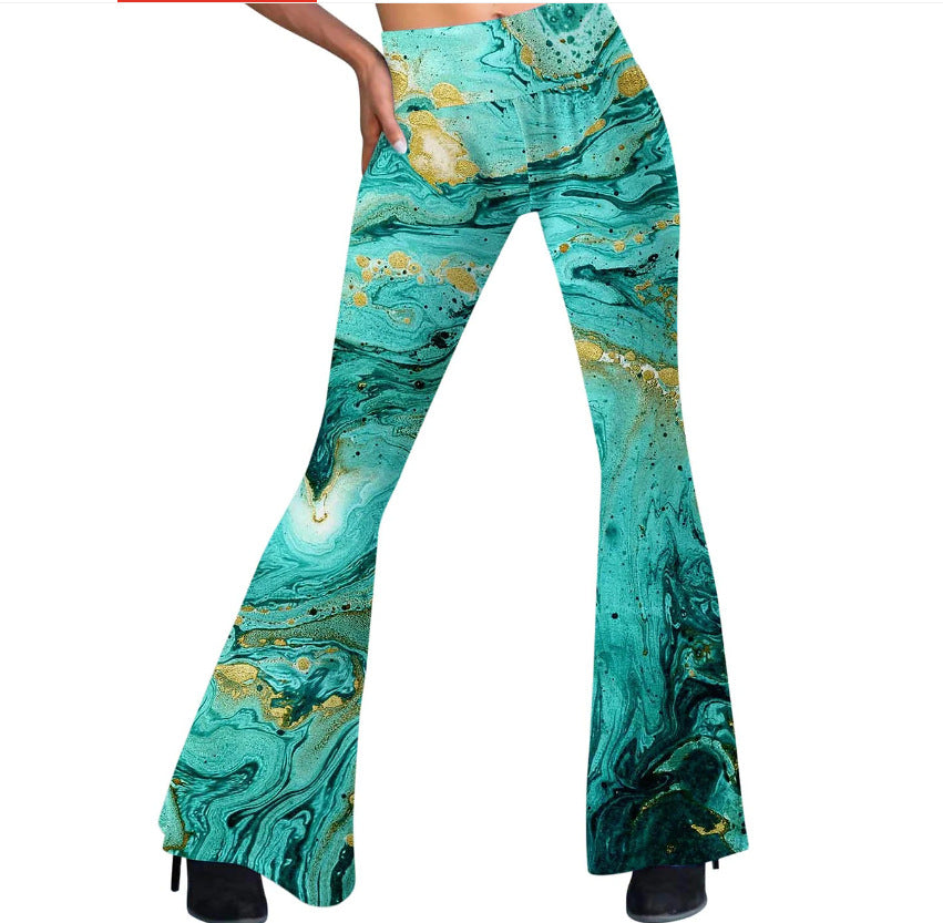 Vintage Print High Waist Flare Pants - Color_13