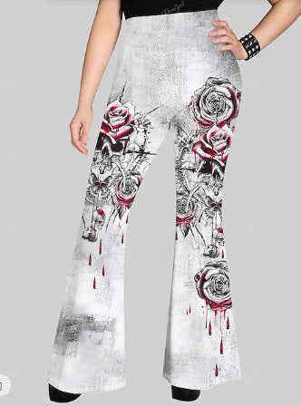 Vintage Print High Waist Flare Pants - Color_14