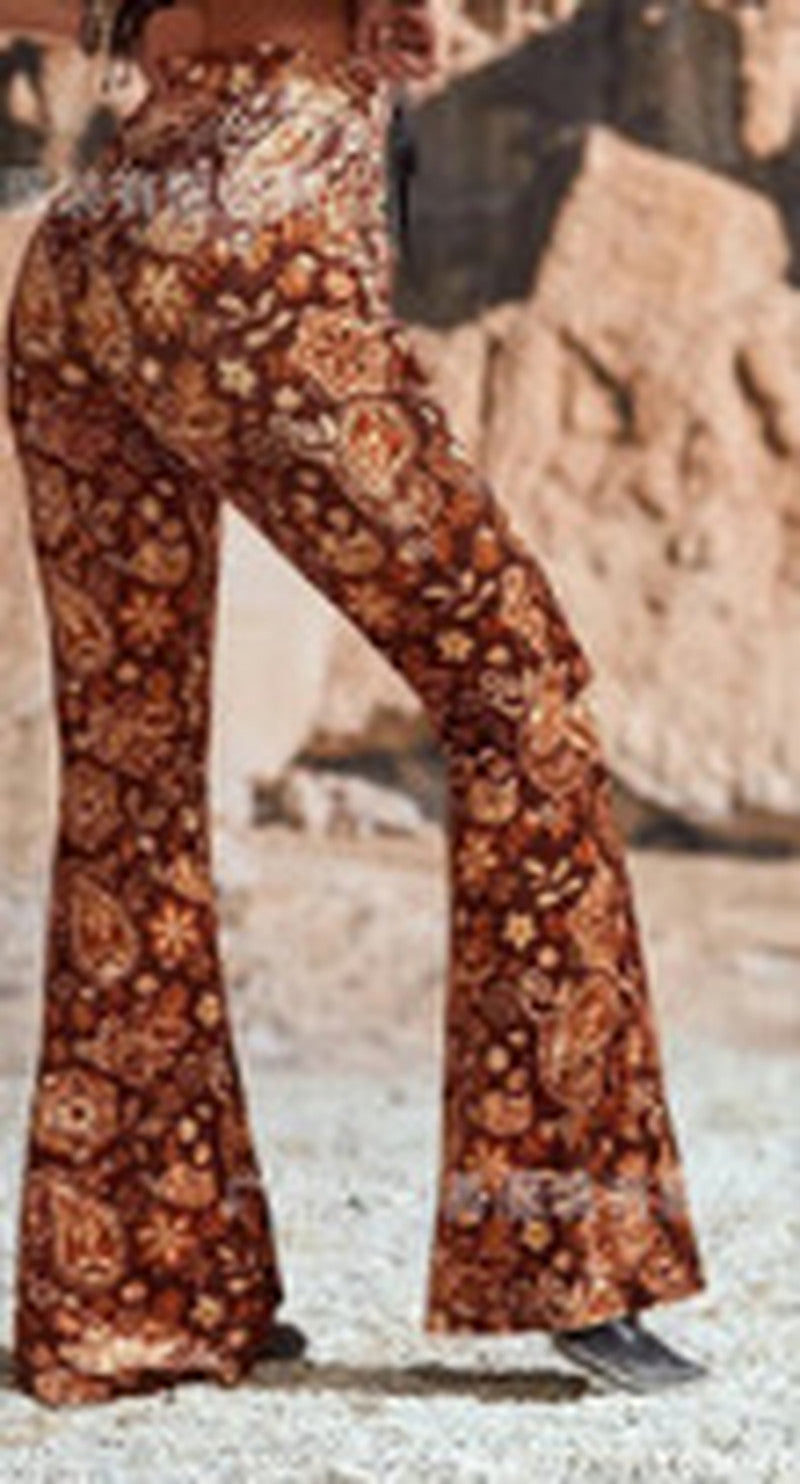 Vintage Print High Waist Flare Pants - Color_15