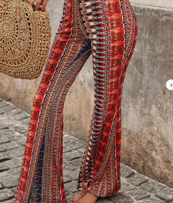 Vintage Print High Waist Flare Pants - Color_16