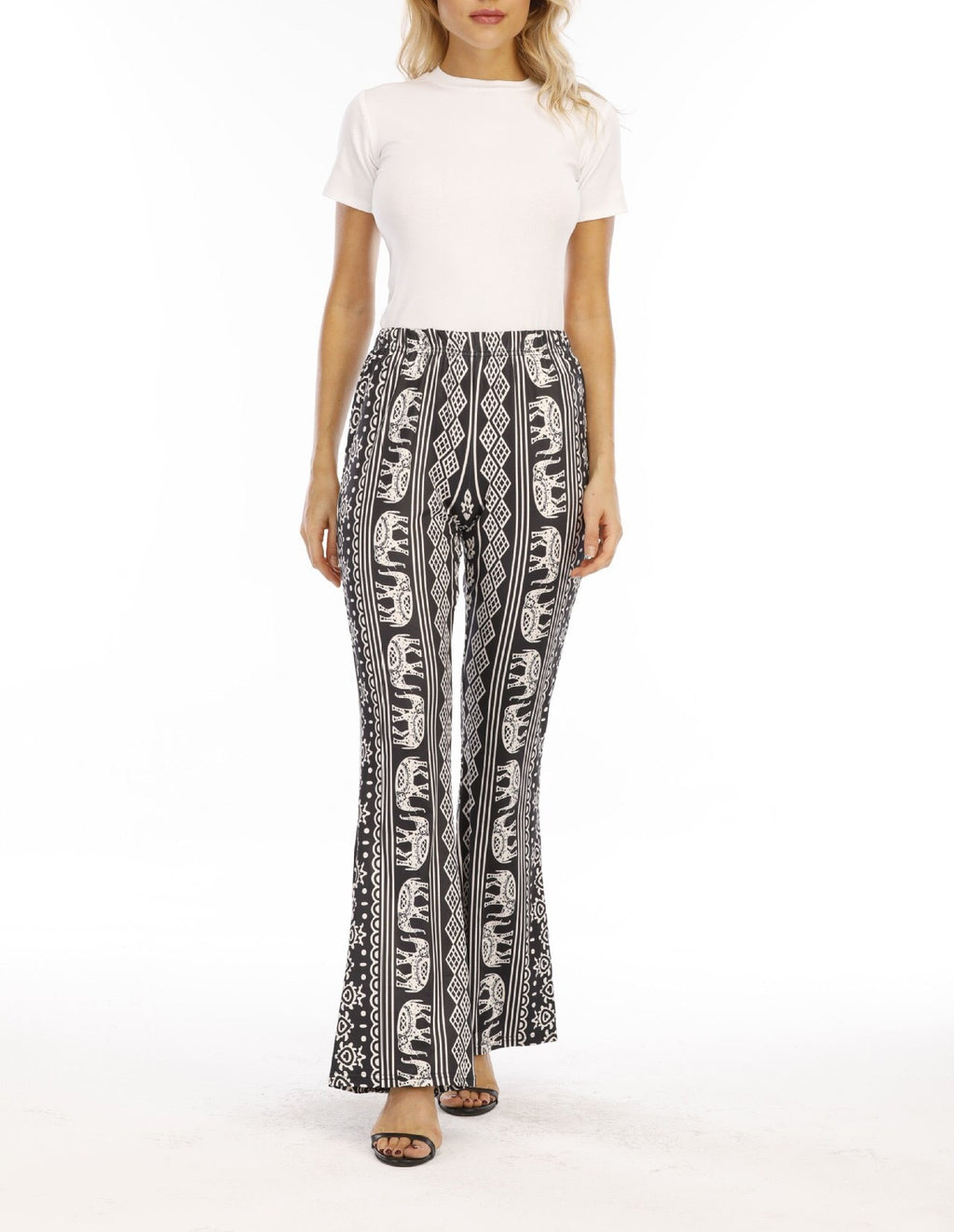 Vintage Print High Waist Flare Pants