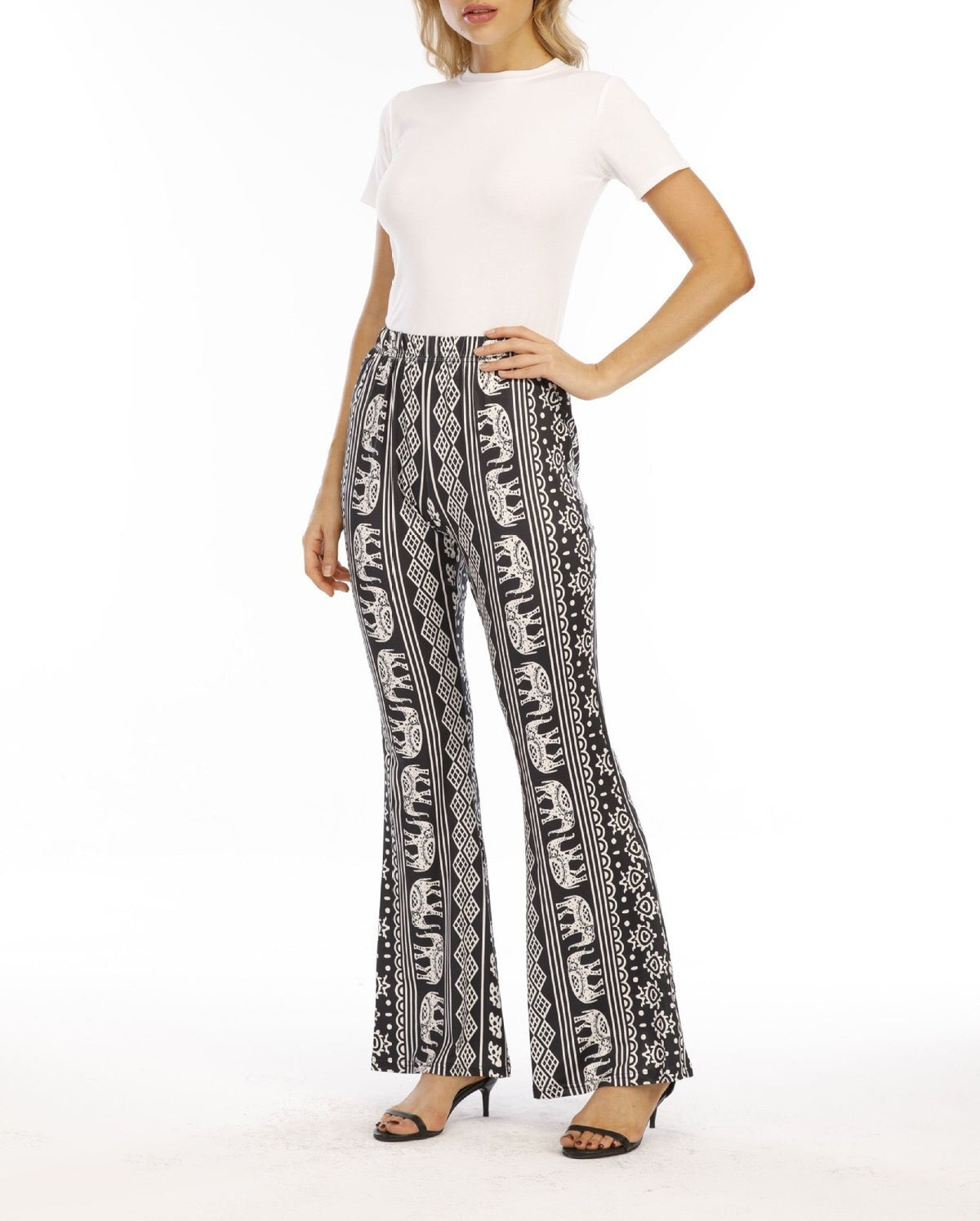 Vintage Print High Waist Flare Pants - view 4