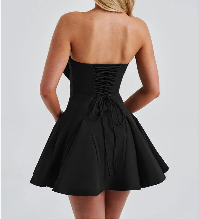 Strapless Bow Front Pleated Mini Dress - view 1