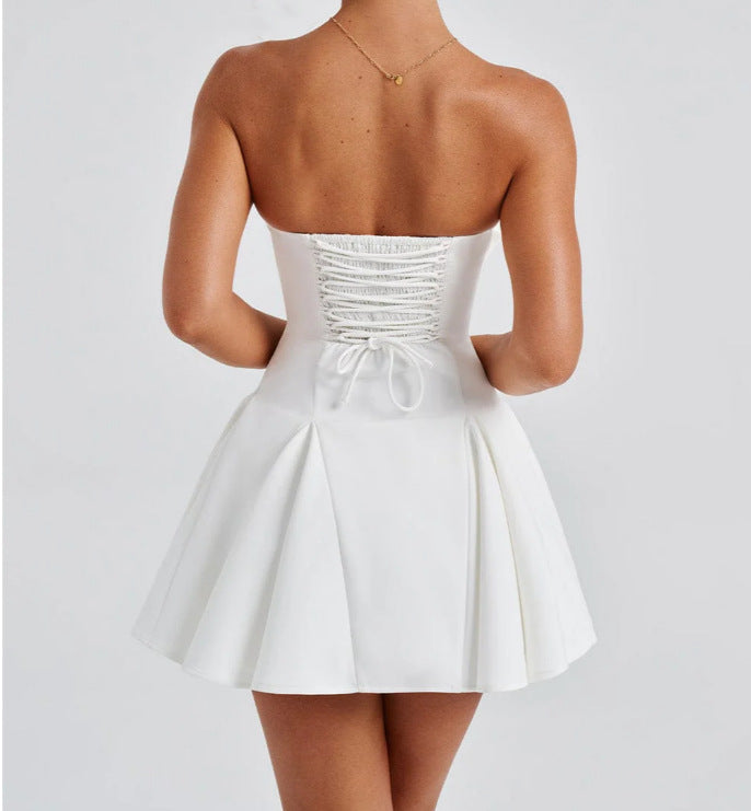 Strapless Bow Front Pleated Mini Dress - view 2