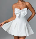 Strapless Bow Front Pleated Mini Dress - white