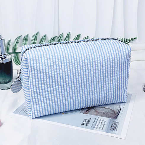 Seersucker Stripe Boxy Travel Cosmetic Bag - Blue - 1
