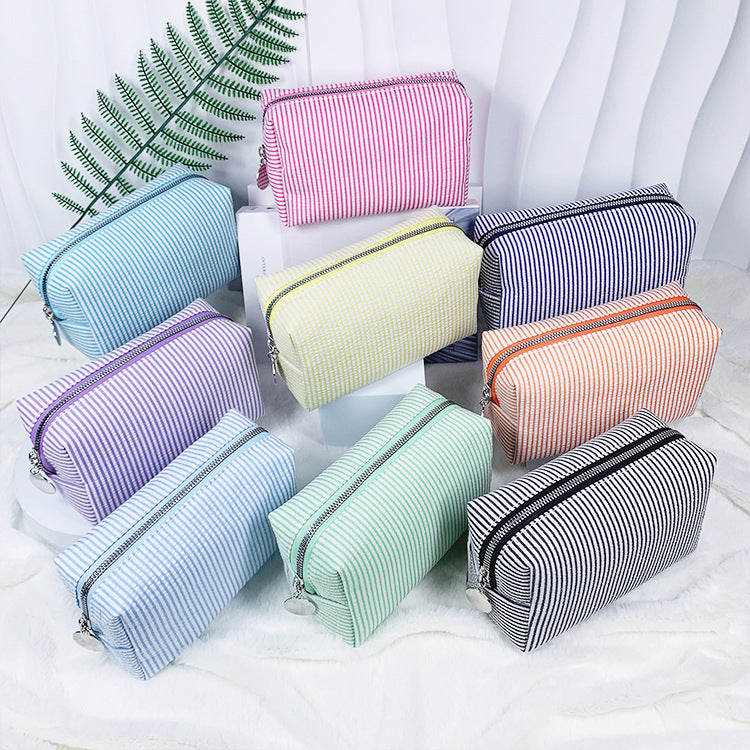 Seersucker Stripe Boxy Travel Cosmetic Bag - Blue - 2