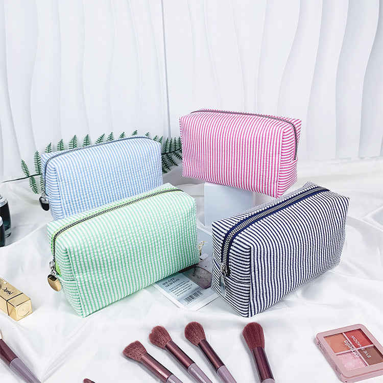 Seersucker Stripe Boxy Travel Cosmetic Bag - Blue - 3