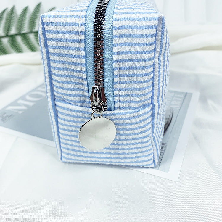 Seersucker Stripe Boxy Travel Cosmetic Bag - Blue - 4