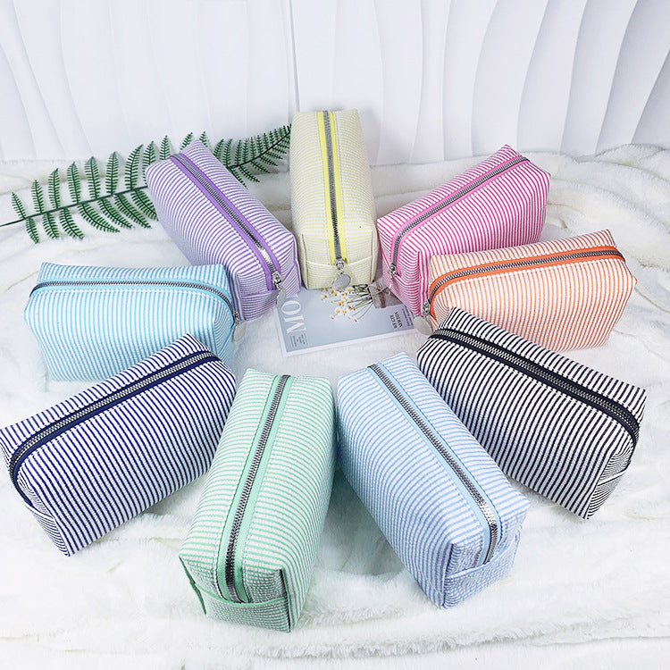 Seersucker Stripe Boxy Travel Cosmetic Bag - Blue - 5