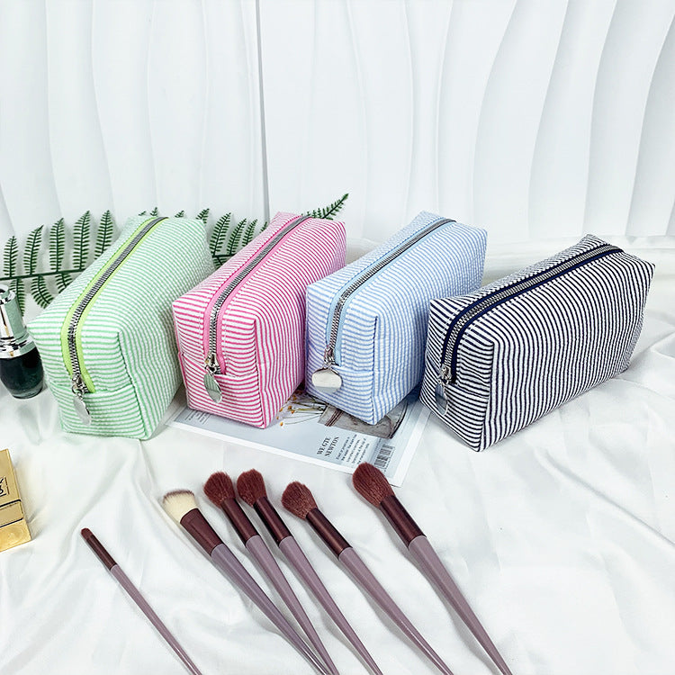 Seersucker Stripe Boxy Travel Cosmetic Bag - Blue - 6