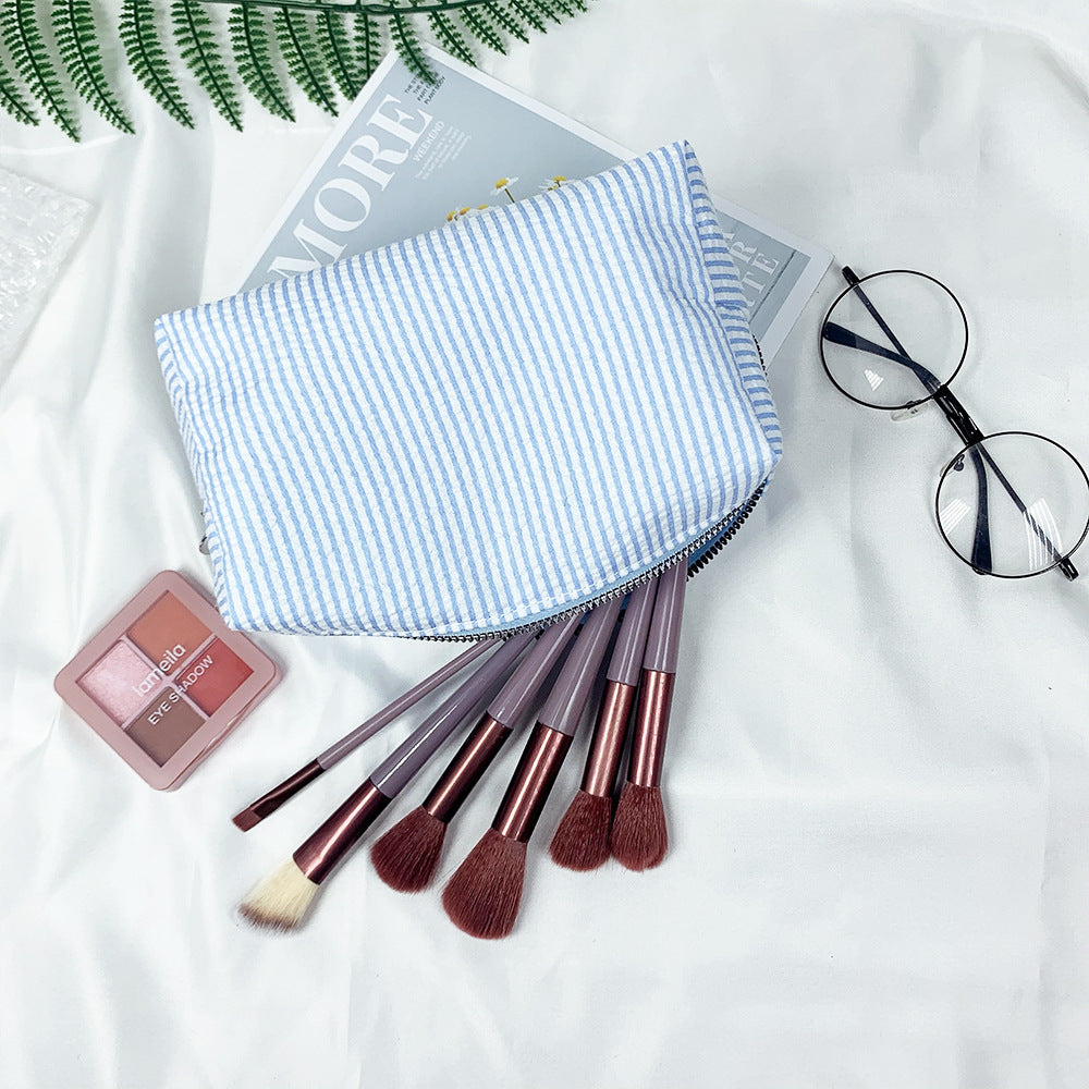Seersucker Stripe Boxy Travel Cosmetic Bag - Blue - 8