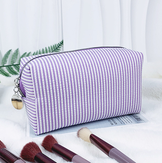 Seersucker Stripe Boxy Travel Cosmetic Bag - Purple