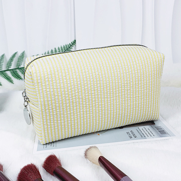 Seersucker Stripe Boxy Travel Cosmetic Bag - Yellow