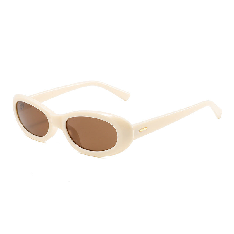Chunky Oval Cat Eye Retro Sunglasses - Beige