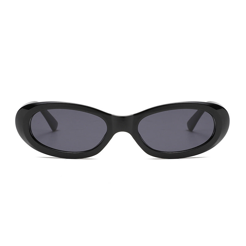 Chunky Oval Cat Eye Retro Sunglasses - Black - 1
