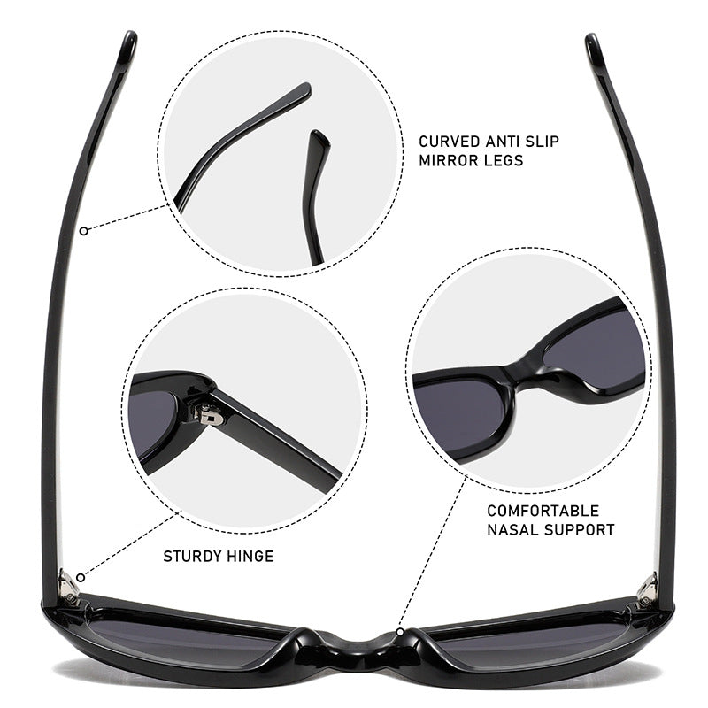 Chunky Oval Cat Eye Retro Sunglasses - Black - 2