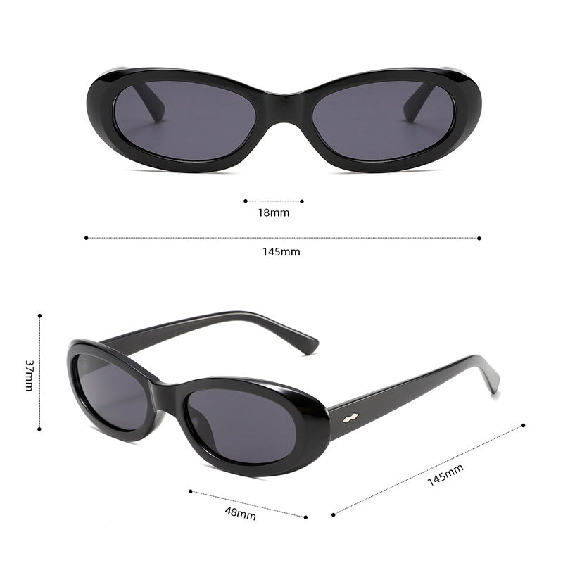 Chunky Oval Cat Eye Retro Sunglasses - Black - 3