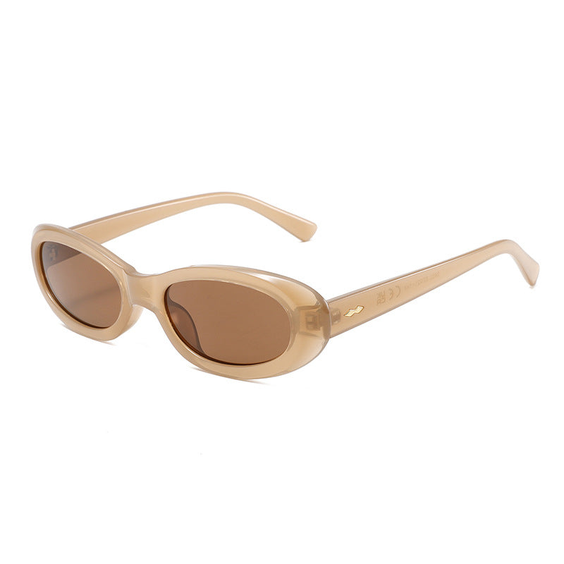 Chunky Oval Cat Eye Retro Sunglasses - Camel