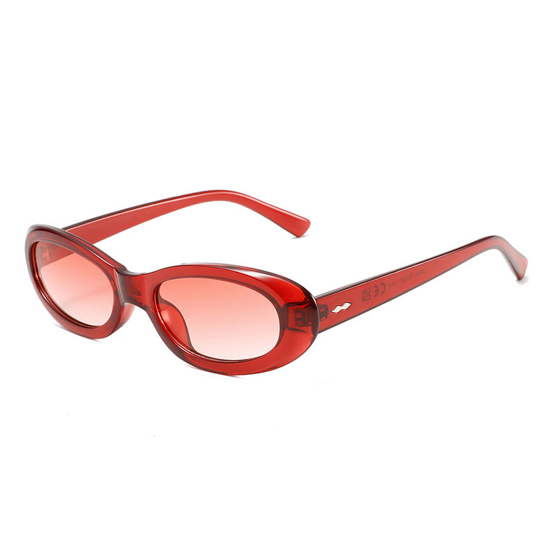 Chunky Oval Cat Eye Retro Sunglasses - Red