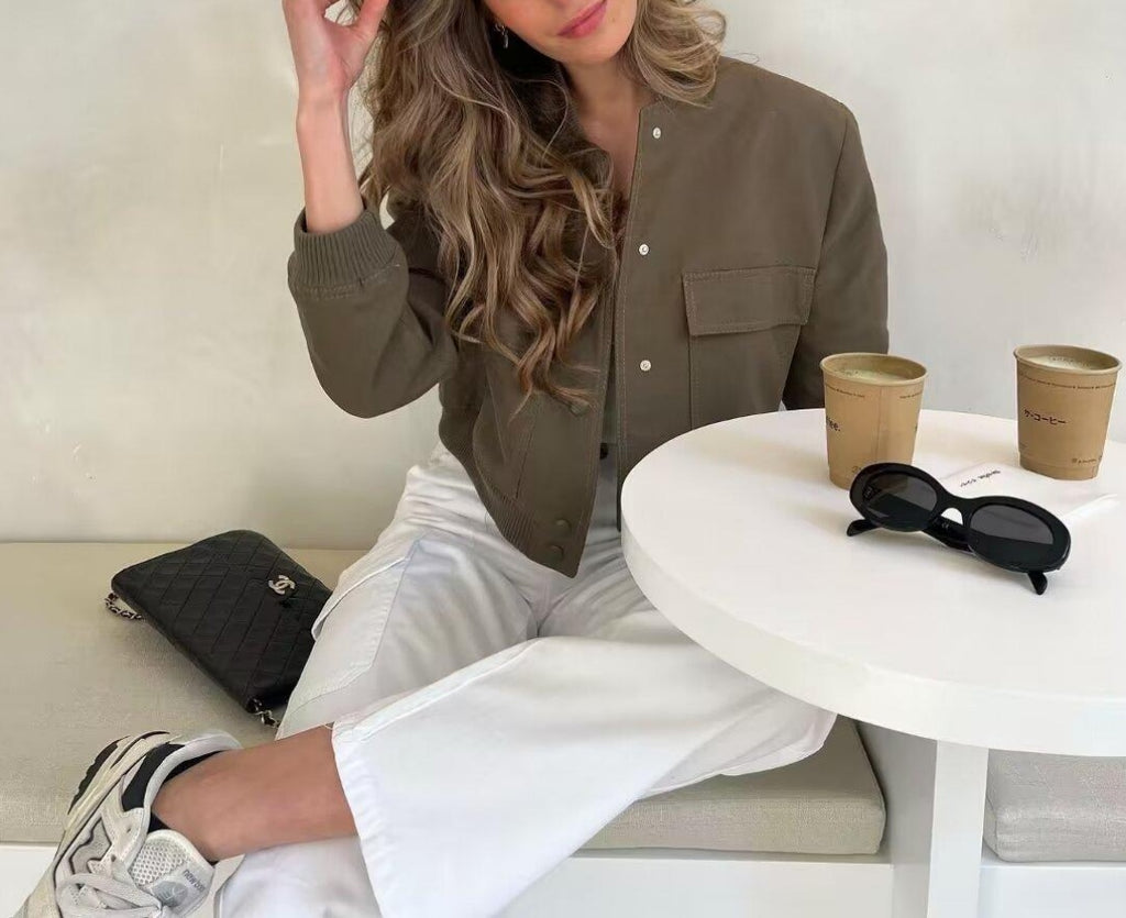 Cropped Bomber Jacket With Twin Flap Pockets - view 1