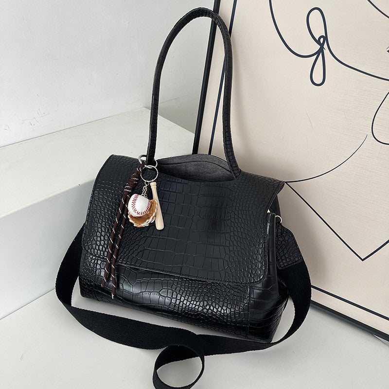 Croc Embossed Flap Tote Bag with Crossbody Strap