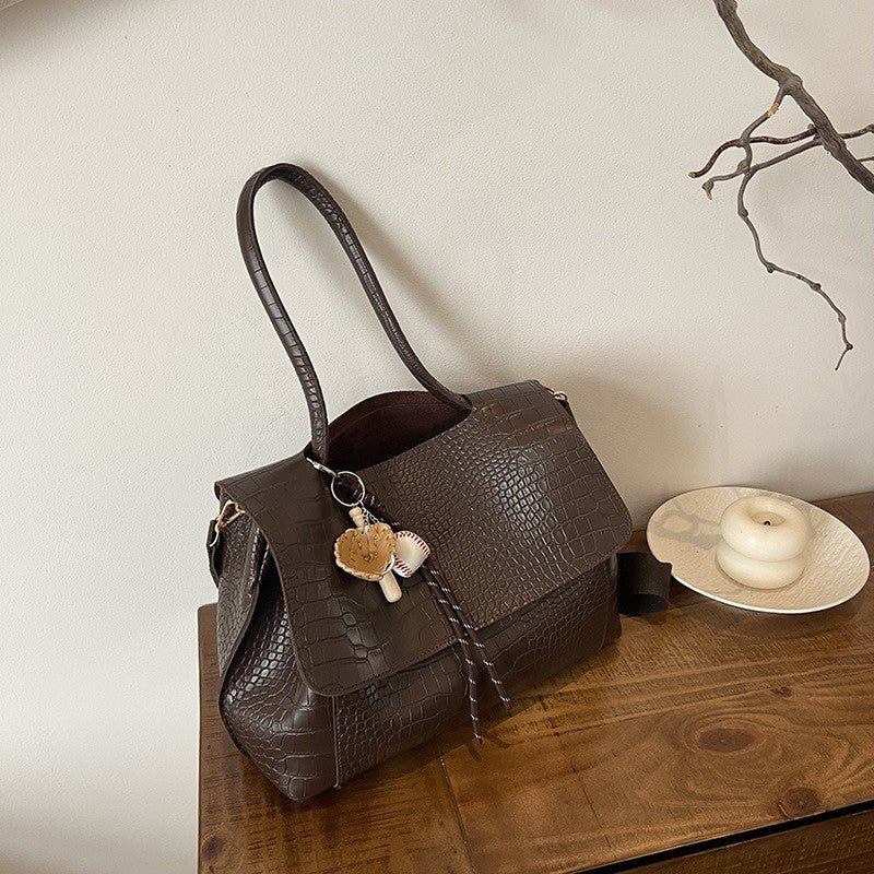 Croc Embossed Flap Tote Bag with Crossbody Strap