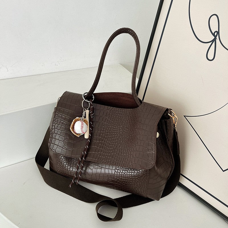 Croc Embossed Flap Tote Bag with Crossbody Strap