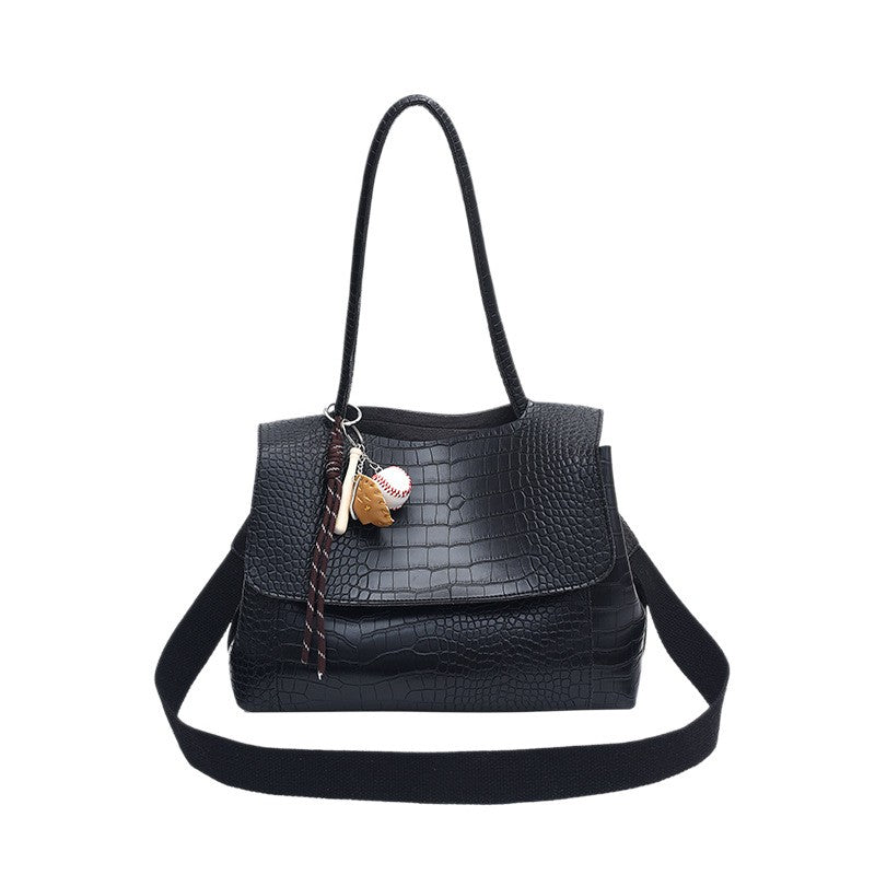 Croc Embossed Flap Tote Bag with Crossbody Strap