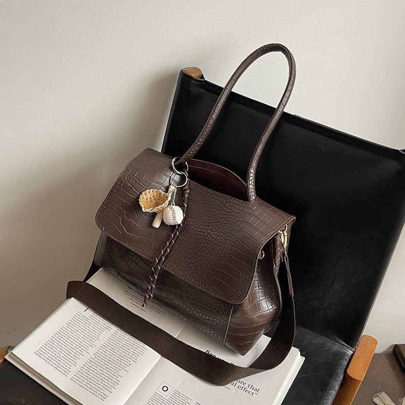 Croc Embossed Flap Tote Bag with Crossbody Strap