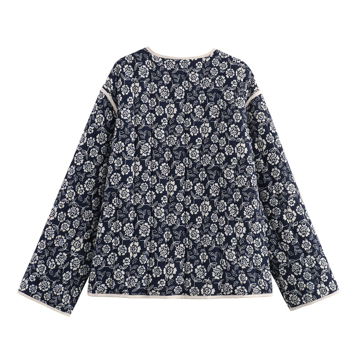 Floral Quilted Contrast Trim Jacket - Navyblue - 1