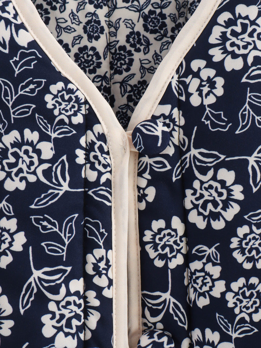 Floral Quilted Contrast Trim Jacket - Navyblue - 6