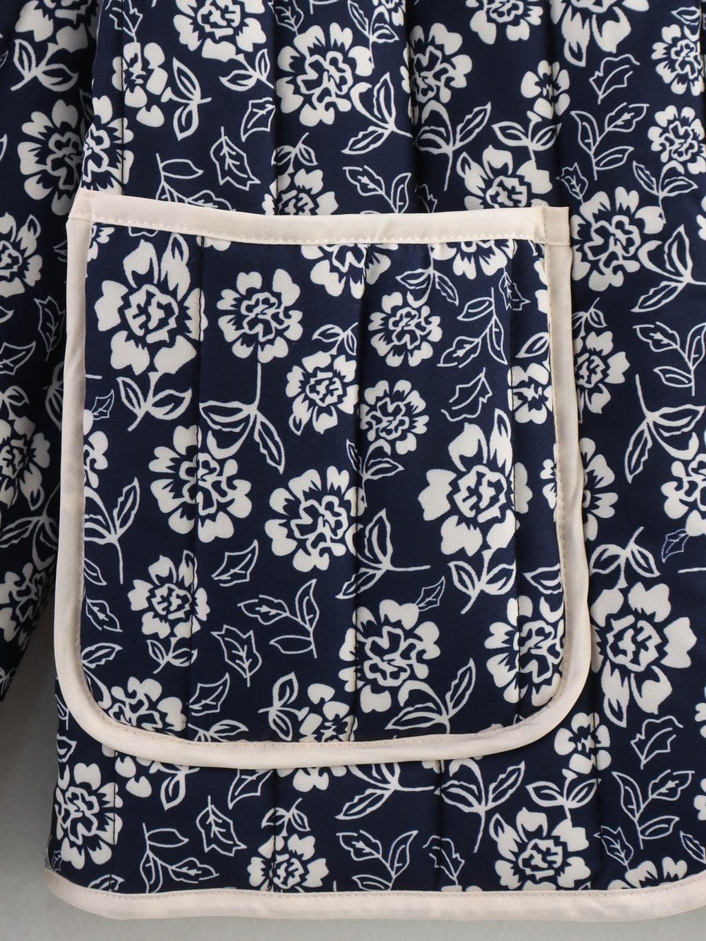 Floral Quilted Contrast Trim Jacket - Navyblue - 7