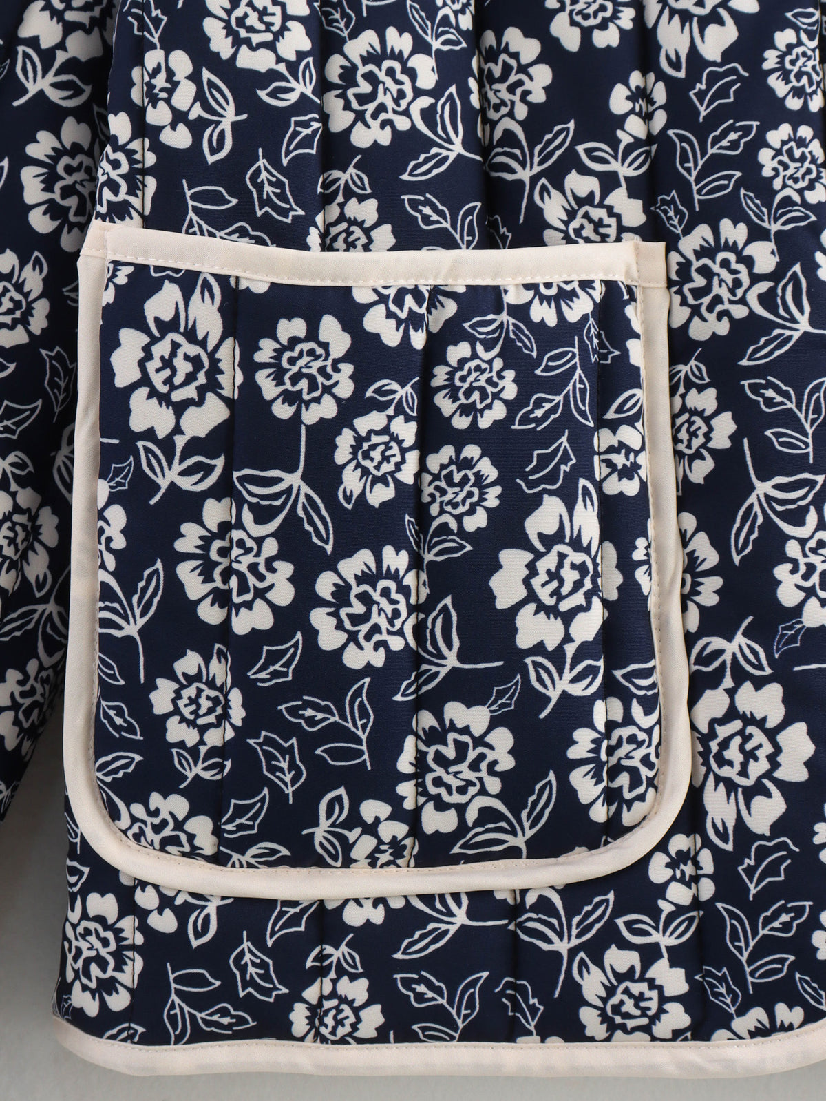 Floral Quilted Contrast Trim Jacket - Navyblue - 7