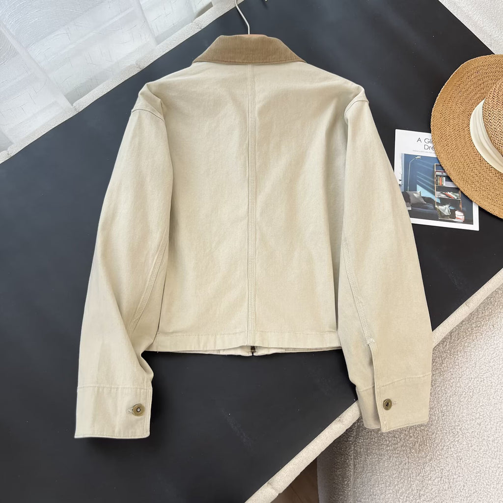 Cropped Corduroy Collar Barn Jacket - beige - 1
