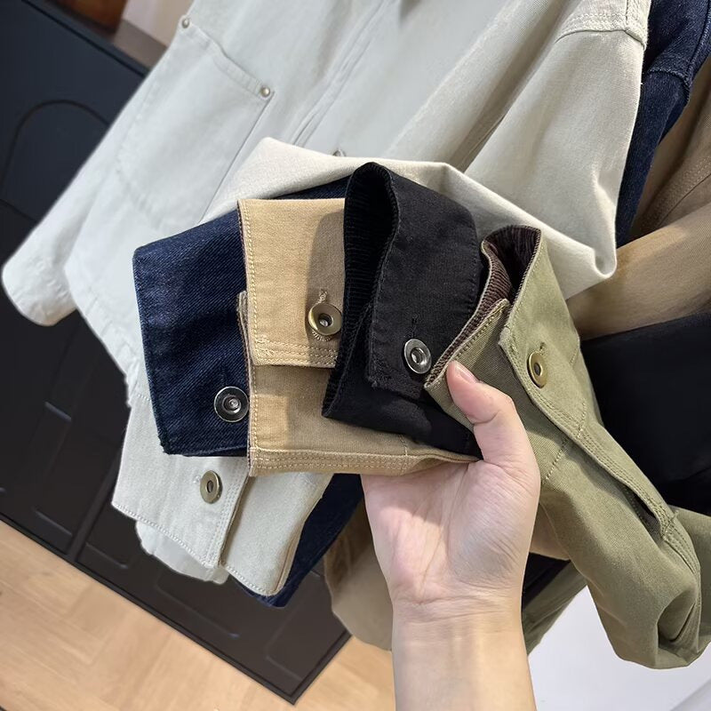 Cropped Corduroy Collar Barn Jacket - beige - 10