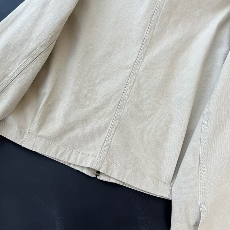 Cropped Corduroy Collar Barn Jacket - beige - 12