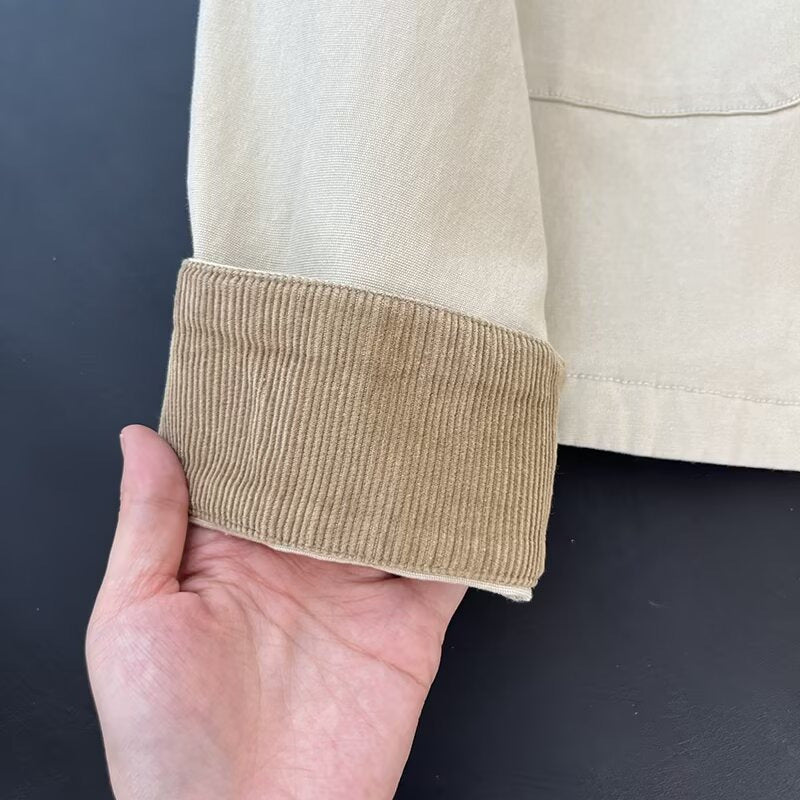 Cropped Corduroy Collar Barn Jacket - beige - 13