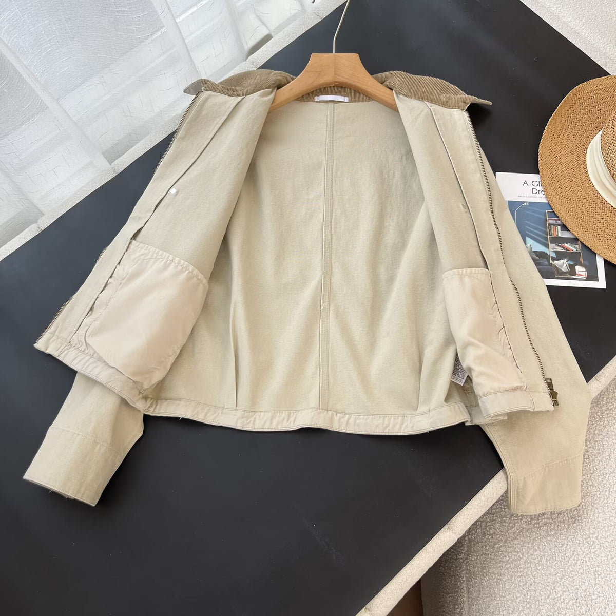 Cropped Corduroy Collar Barn Jacket - beige - 3