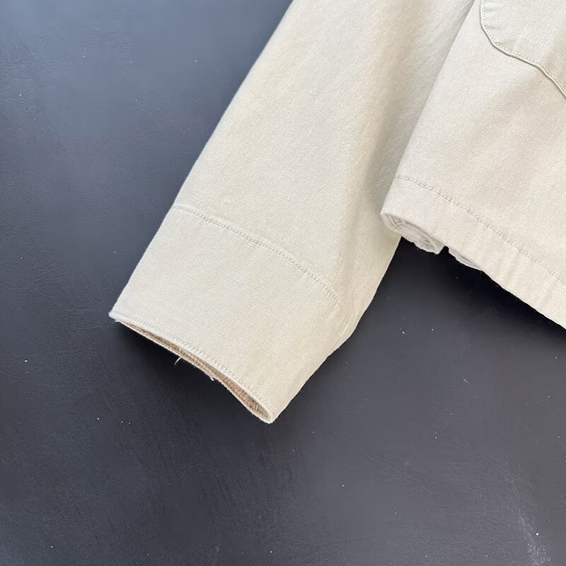 Cropped Corduroy Collar Barn Jacket - beige - 4