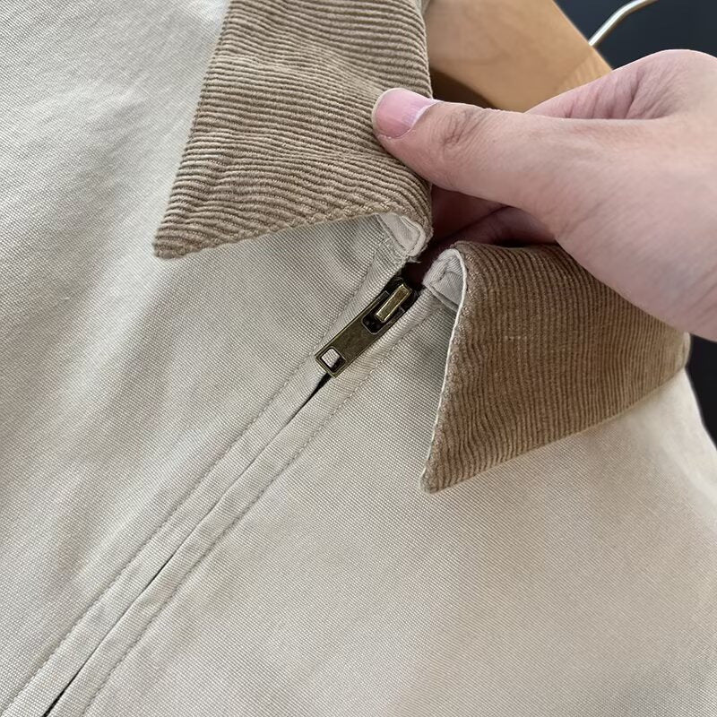 Cropped Corduroy Collar Barn Jacket - beige - 6