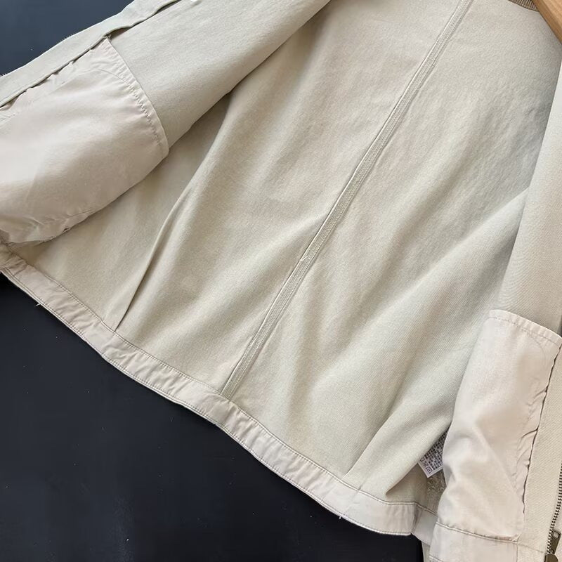 Cropped Corduroy Collar Barn Jacket - beige - 8