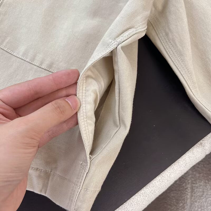 Cropped Corduroy Collar Barn Jacket - beige - 9