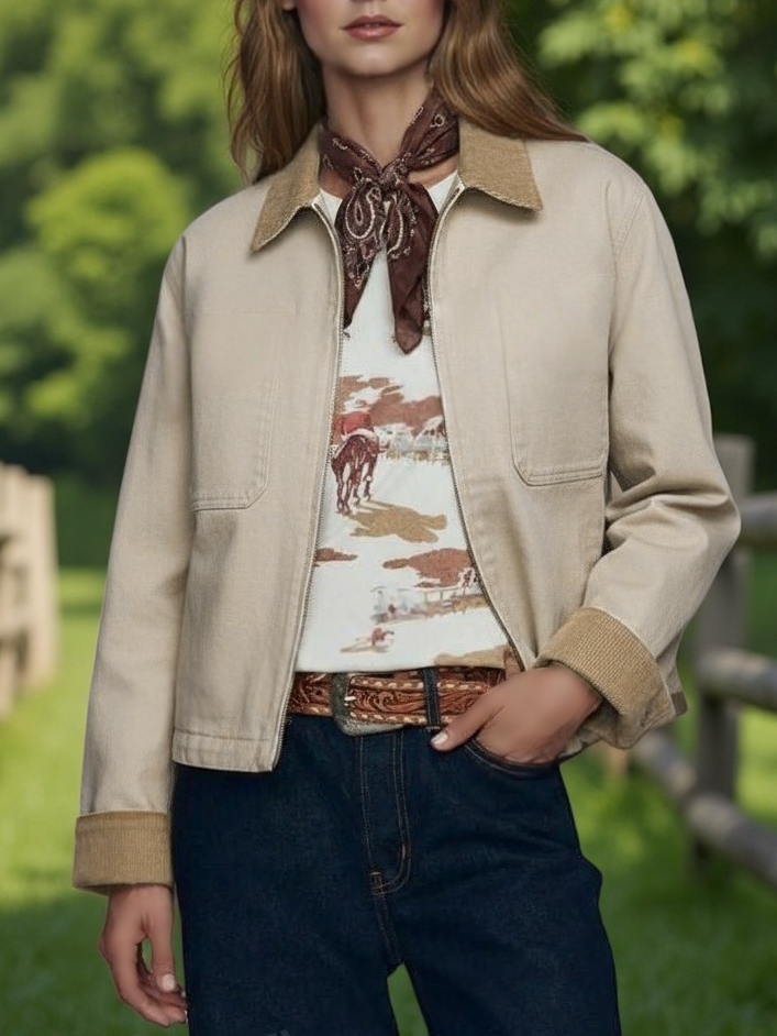 Cropped Corduroy Collar Barn Jacket