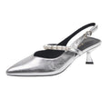 Pearl Strap Pointed Toe Slingback Kitten Heels