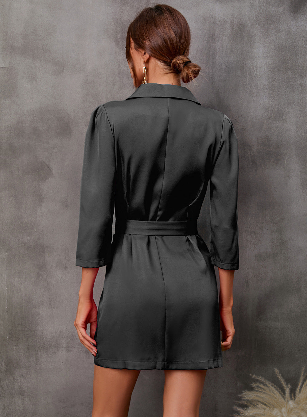 Double Breasted Belted Blazer Mini Dress - Black - 2